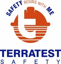Logotipo Terratest Safety con el lema Safety begins with me